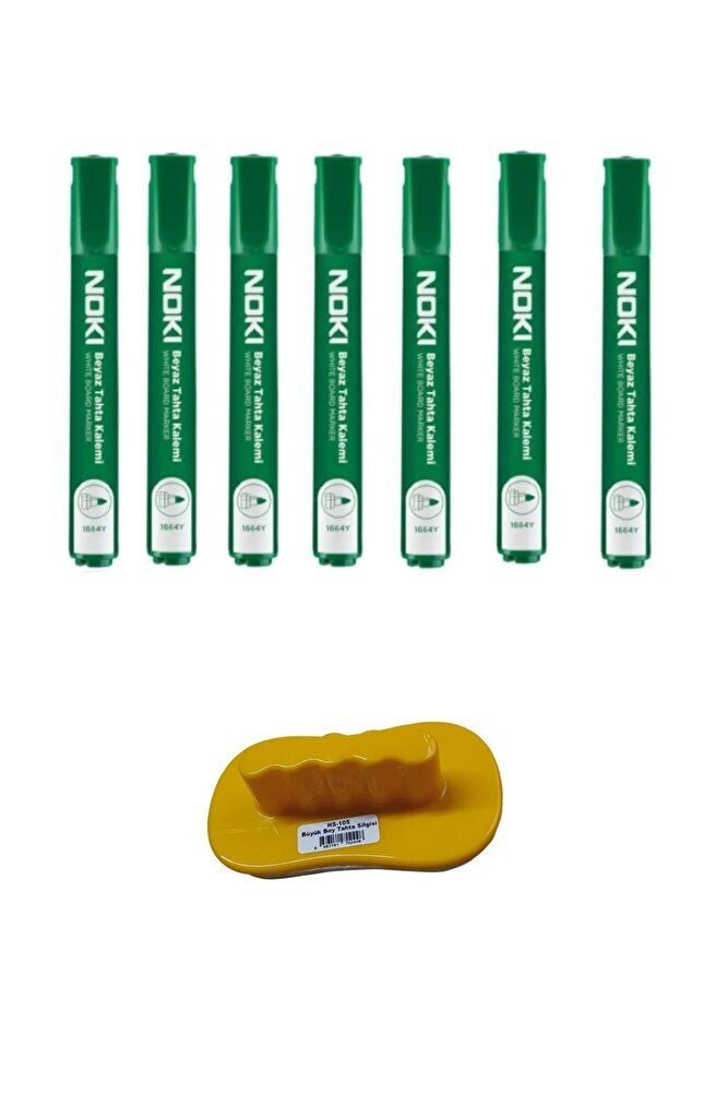 7li Yeşil Beyaz Tahta Kalemi + 1 Adet Tahta Silgisi