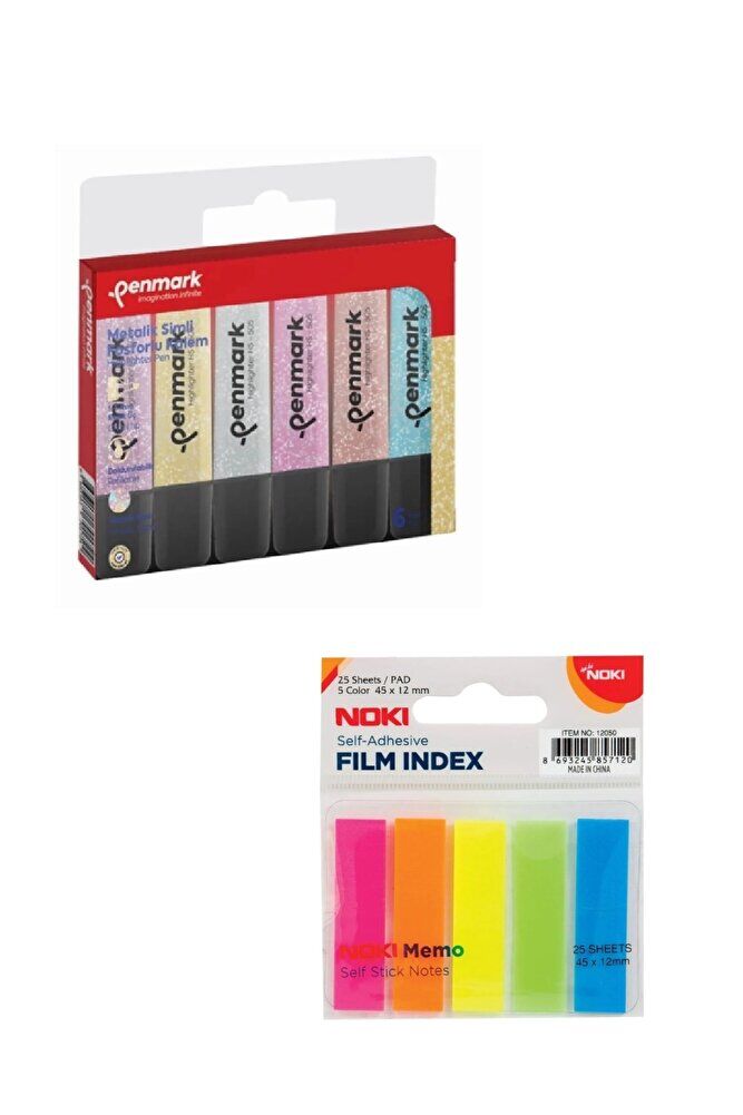 6lı Simli Fosforlu Kalem + 5li Ayraç