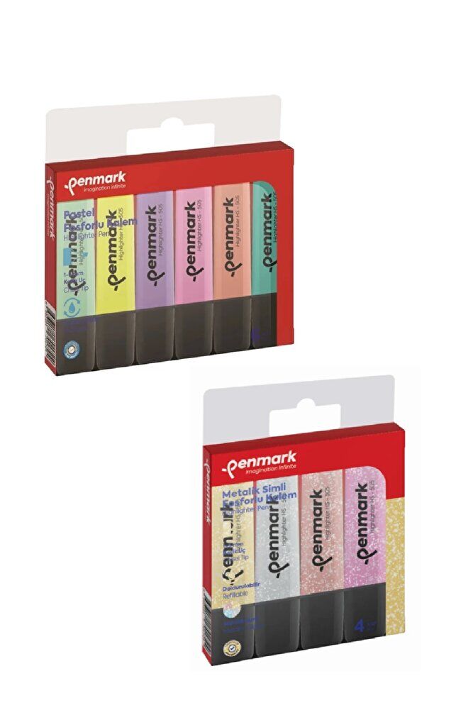 6lı Pastel Fosforlu Kalem + 4lü Simli