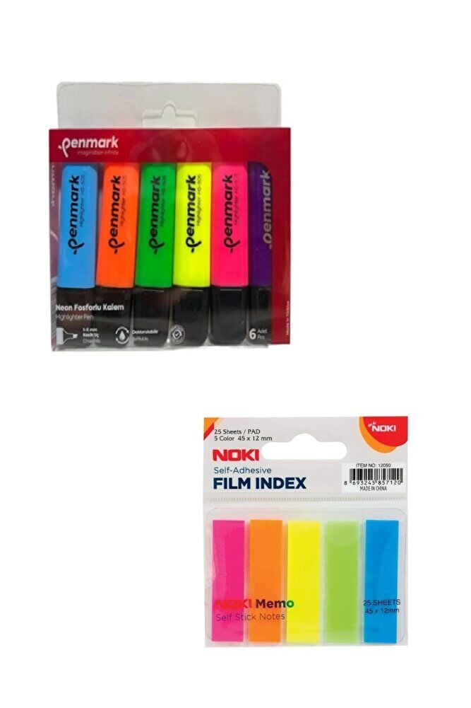 6lı Neon Fosforlu Kalem + 5li Ayraç