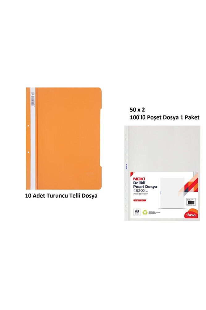 Turuncu Telli Dosya Set 2 (10 Adet Turuncu Telli Dosya + 100 Adet Poşet Dosya)