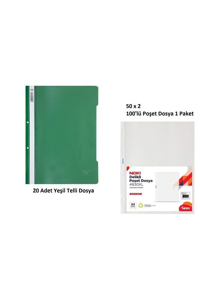 Yeşil Telli Dosya Set 3 (20 Adet Yeşil Telli Dosya + 100 Adet Poşet Dosya)