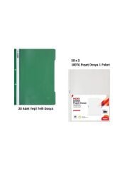 Yeşil Telli Dosya Set 3 (20 Adet Yeşil Telli Dosya + 100 Adet Poşet Dosya)