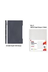 Siyah Telli Dosya Set 2 (10 Adet Siyah Telli Dosya + 100 Adet Poşet Dosya)