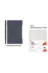 Siyah Telli Dosya Set 3 (20 Adet Siyah Telli Dosya + 100 Adet Poşet Dosya)