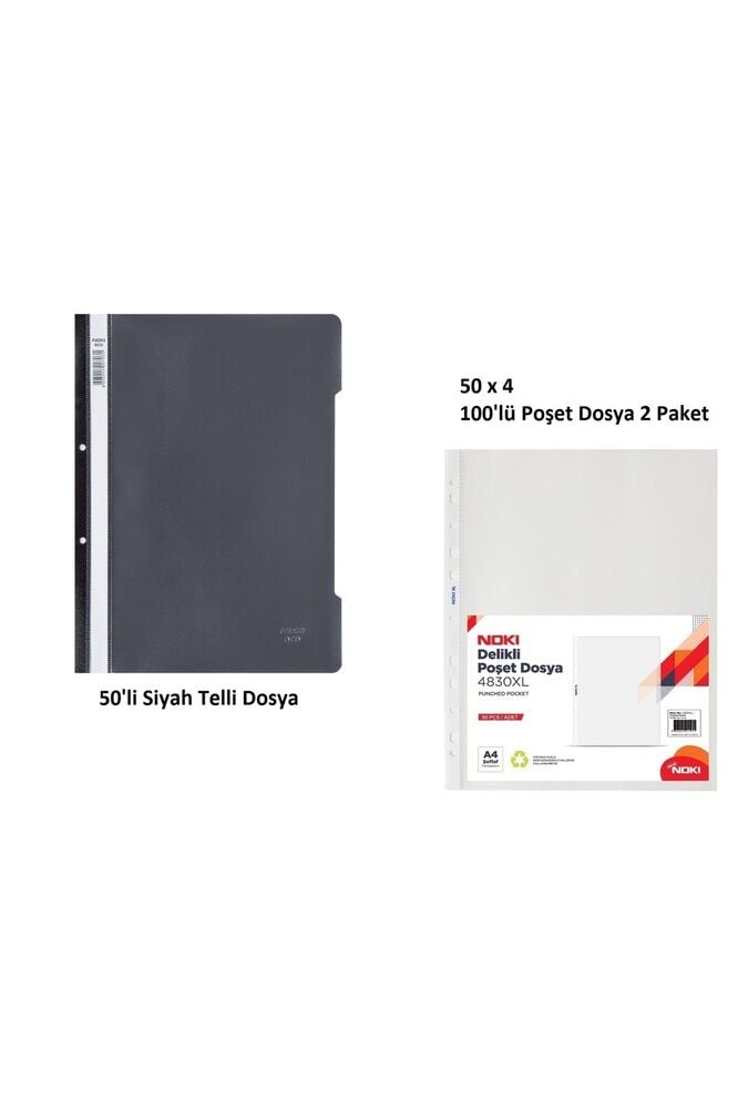 Siyah Telli Dosya Set 4 (50 Adet Siyah Telli Dosya + 200 Adet Poşet Dosya)
