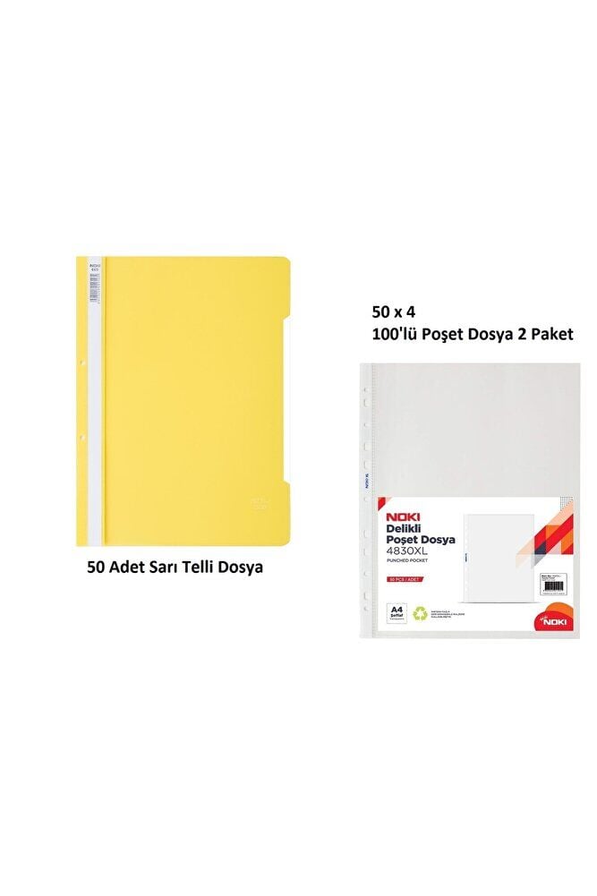 Sarı Telli Dosya Set 4 (50 Adet Sarı Telli Dosya + 200 Adet Poşet Dosya)