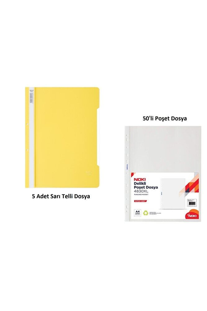 Sarı Telli Dosya Set 1 (5 Adet Sarı Telli Dosya + 50 Adet Poşet Dosya)