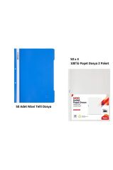 Mavi Telli Dosya Set 4 (50 Adet Mavi Telli Dosya + 200 Adet Poşet Dosya)