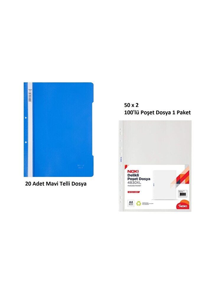 Mavi Telli Dosya Set 3 (20 Adet Mavi Telli Dosya + 100 Adet Poşet Dosya)
