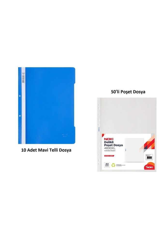 Mavi Telli Dosya Set 2 (10 Adet Mavi Telli Dosya + 100 Adet Poşet Dosya)