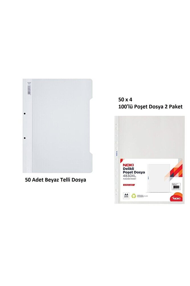 Beyaz Telli Dosya Set 4 (50 Adet Beyaz Telli Dosya + 200 Adet Poşet Dosya)