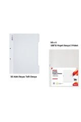 Beyaz Telli Dosya Set 4 (50 Adet Beyaz Telli Dosya + 200 Adet Poşet Dosya)