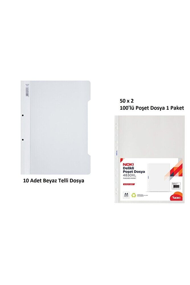 Beyaz Telli Dosya Set 2 (10 Adet Beyaz Telli Dosya + 100 Adet Poşet Dosya)