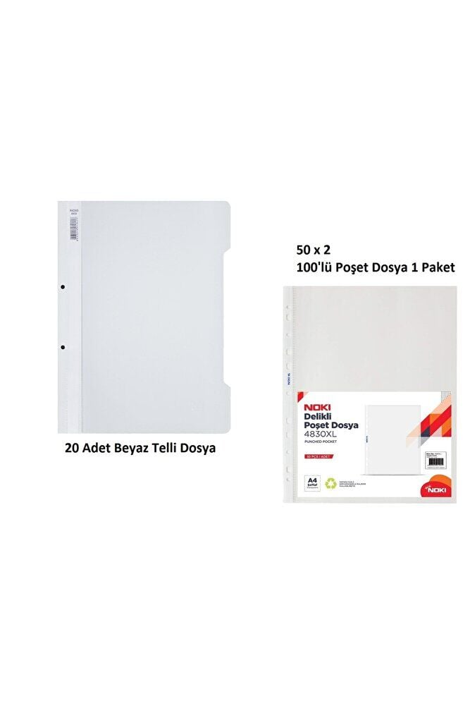 Beyaz Telli Dosya Set 3 (20 Adet Beyaz Telli Dosya + 100 Adet Poşet Dosya)