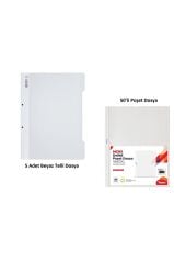 Beyaz Telli Dosya Set 1 (5 Adet Beyaz Telli Dosya + 50 Adet Poşet Dosya)