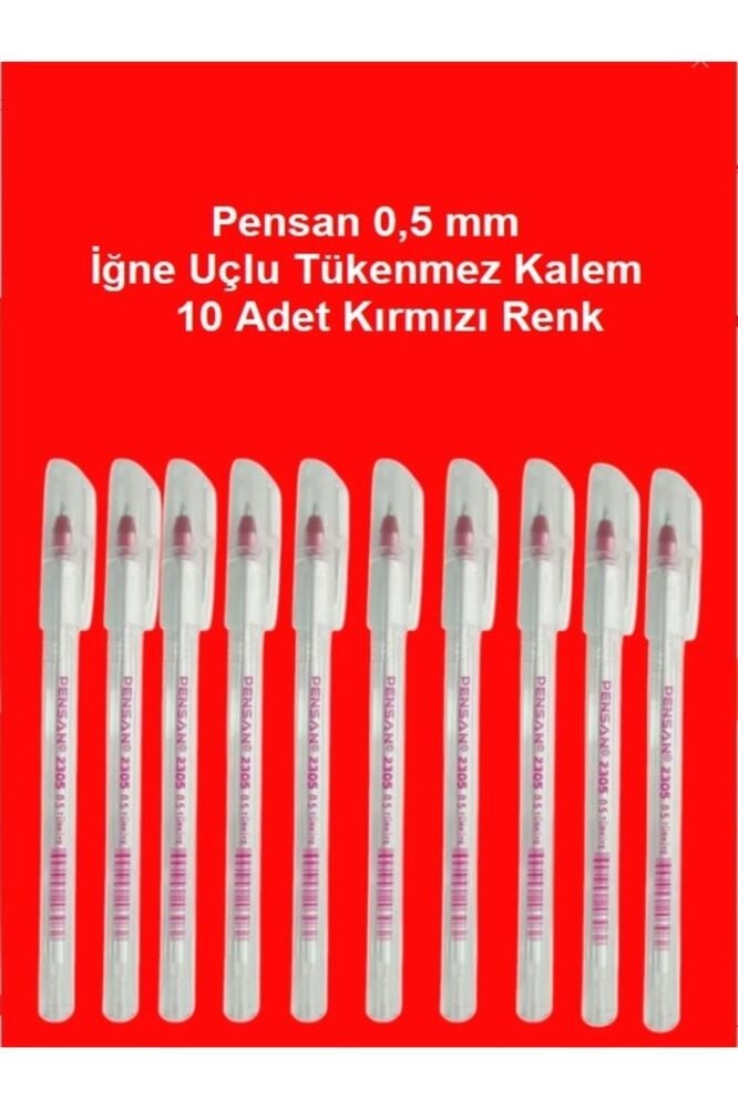 0.5 mm İğne Uç Kırmızı Tükenmez Kalem 10 Adet Yeni Seri 2305