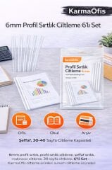 6mm Profil Sırtlık Ciltleme 6’lı Set – Şeffaf, 30-40 Sayfa Ciltleme Kapasiteli