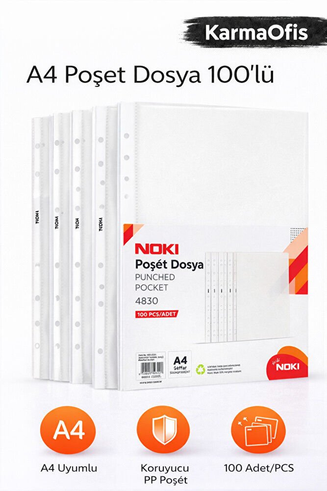 A4 Poşet Dosya 100’lü – Şeffaf Delikli PP Evrak Koruyucu Dosya