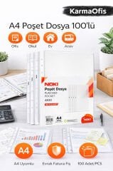 A4 Poşet Dosya 100’lü – Şeffaf Delikli PP Evrak Koruyucu Dosya