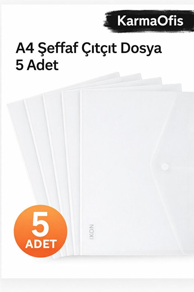 A4 Şeffaf Çıtçıt Dosya 5 Adet – Dayanıklı Evrak Dosyası