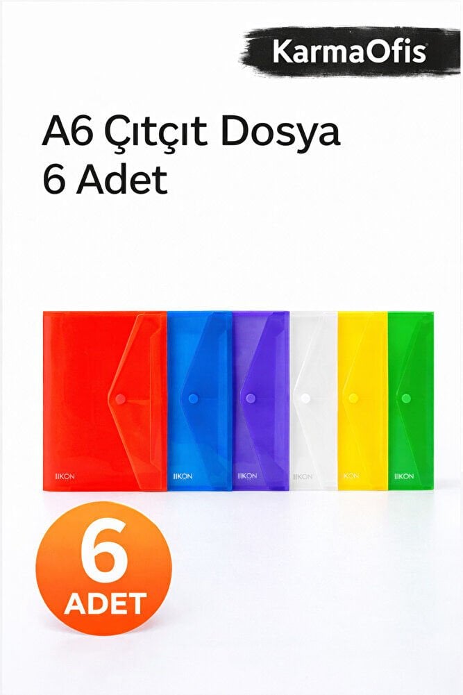 A6 Çıtçıt Dosya 6 Adet – Renkli Şeffaf Mini Evrak Dosyası