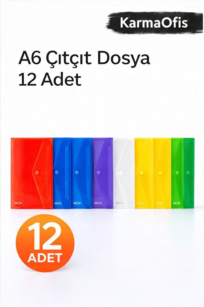 A6 Çıtçıt Dosya 12 Adet – Renkli, Şeffaf Mini Evrak Dosyası