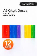 A6 Çıtçıt Dosya 12 Adet – Renkli, Şeffaf Mini Evrak Dosyası