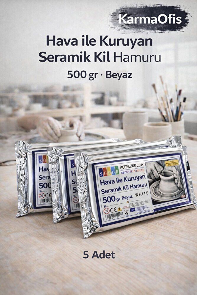 Hava ile Kuruyan Seramik Kil Hamuru 500 gr Beyaz – 5 Adet Set
