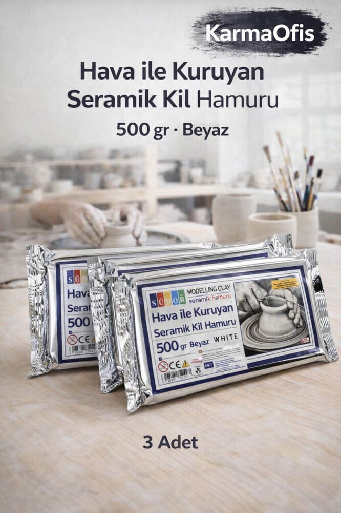 Hava ile Kuruyan Seramik Kil Hamuru 500 gr Beyaz – 3 Adet Set