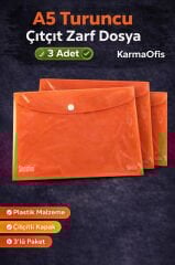 A5 Turuncu Çıtçıt Zarf Dosya 3 Adet – Plastik Evrak Dosyası