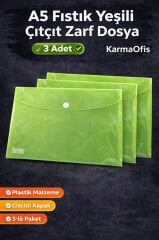 A5 Yeşil Çıtçıt Zarf Dosya 3 Adet – Plastik Evrak Dosyası