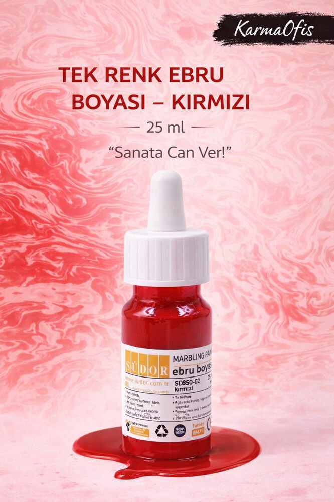 Kırmızı Renk Ebru Boyası 25 ml | Yoğun Pigment, Su Bazlı