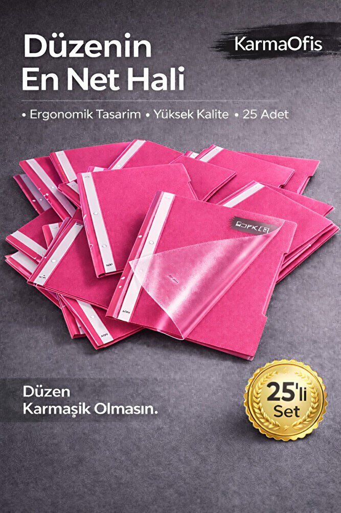 Pembe A4 Telli Dosya 25’li Set – Dayanıklı ve Ergonomik Evrak Dosyası
