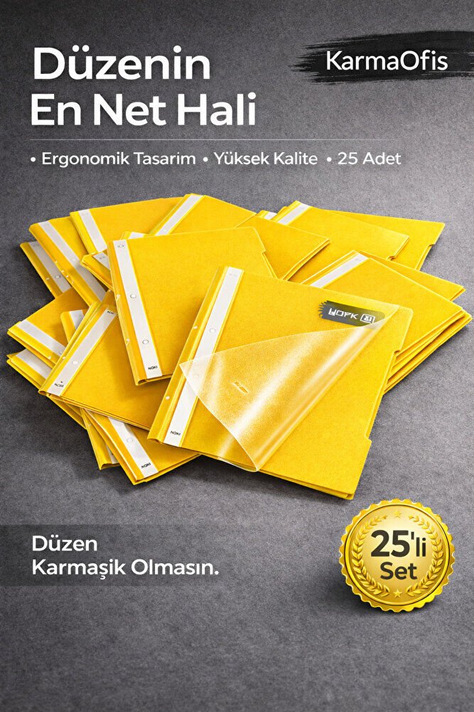 Sarı A4 Telli Dosya 25’li Set – Dayanıklı ve Ergonomik Evrak Dosyası