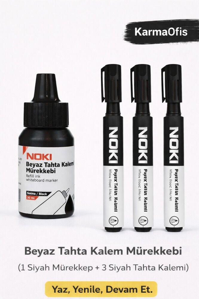 Siyah Tahta Kalemi + Mürekkep Seti (1 Mürekkep + 3 Kalem)