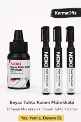 Siyah Tahta Kalemi + Mürekkep Seti (1 Mürekkep + 3 Kalem)