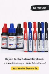 Beyaz Tahta Kalemi + Mürekkep Seti (3 Mürekkep + 6 Kalem)