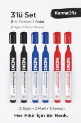 Beyaz Tahta Kalemi 12’li Set (4 Siyah + 4 Mavi + 4 Kırmızı)