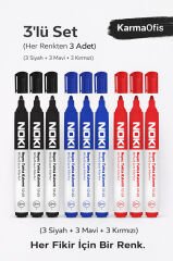 Beyaz Tahta Kalemi 12’li Set (4 Siyah + 4 Mavi + 4 Kırmızı)