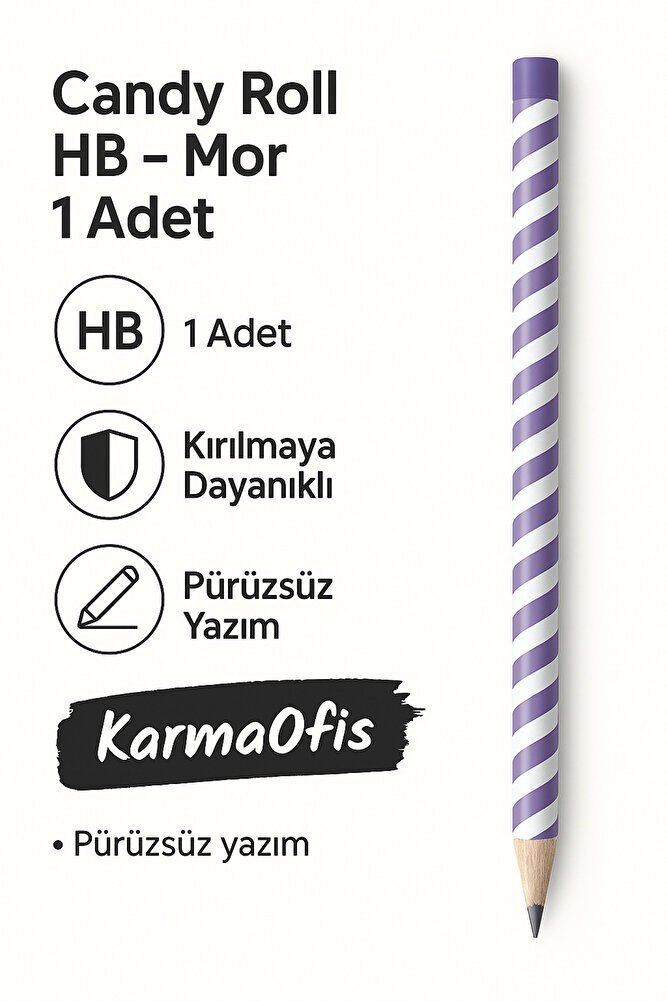 Candy Roll HB Mor Kurşun Kalem – 1 Adet | Şerit Desenli – HB Uç