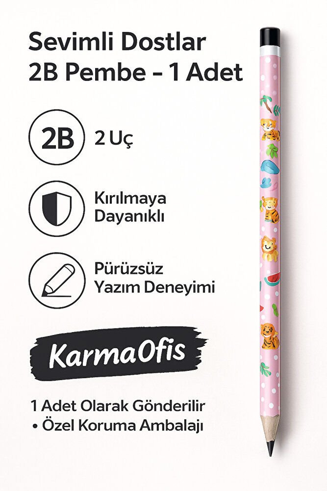Sevimli Dostlar 2B Kurşun Kalem – Çocuklar İçin Desenli Kalem | 1 Adet | Pembe