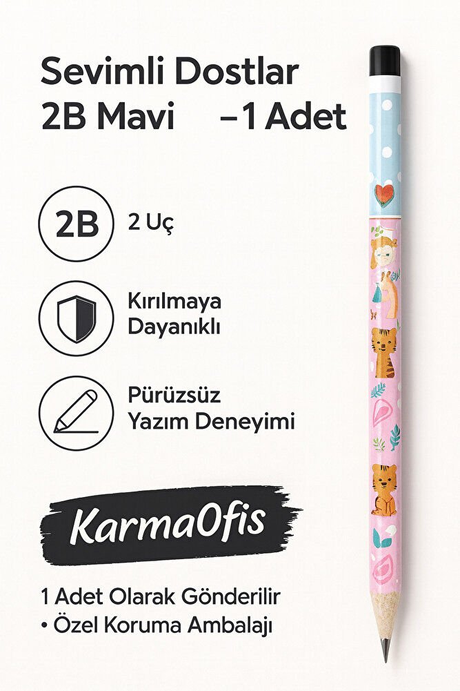 Sevimli Dostlar 2B Kurşun Kalem – Çocuklar İçin Desenli Kalem | 1 Adet | Mavi