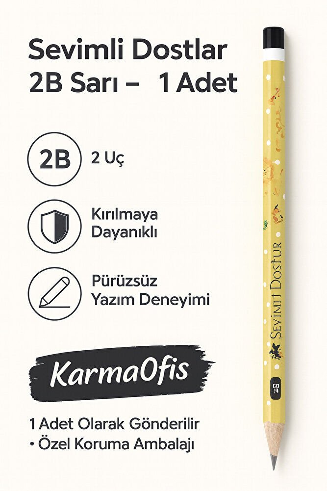 Sevimli Dostlar 2B Kurşun Kalem – Çocuklar İçin Desenli Kalem | 1 Adet | Sarı