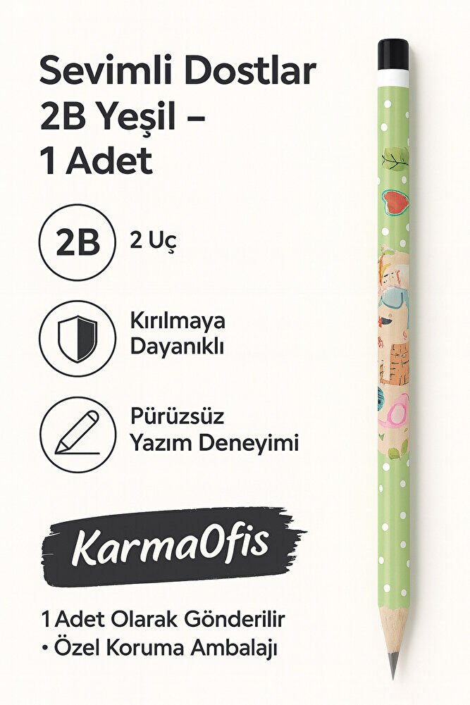 Sevimli Dostlar 2B Kurşun Kalem – Çocuklar İçin Desenli Kalem | 1 Adet | Yeşil