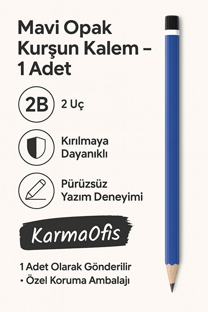 Opak Kurşun Kalem 1 Adet – 2B Uç – Sağlam ve Pürüzsüz Yazım | Mavi
