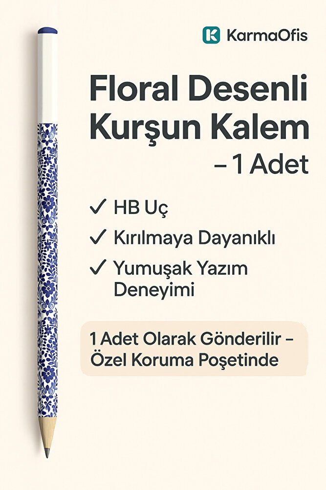 Floral Desenli Kurşun Kalem 1 Adet – 2B Yazım – Şık Desenli Kalem | Beyaz
