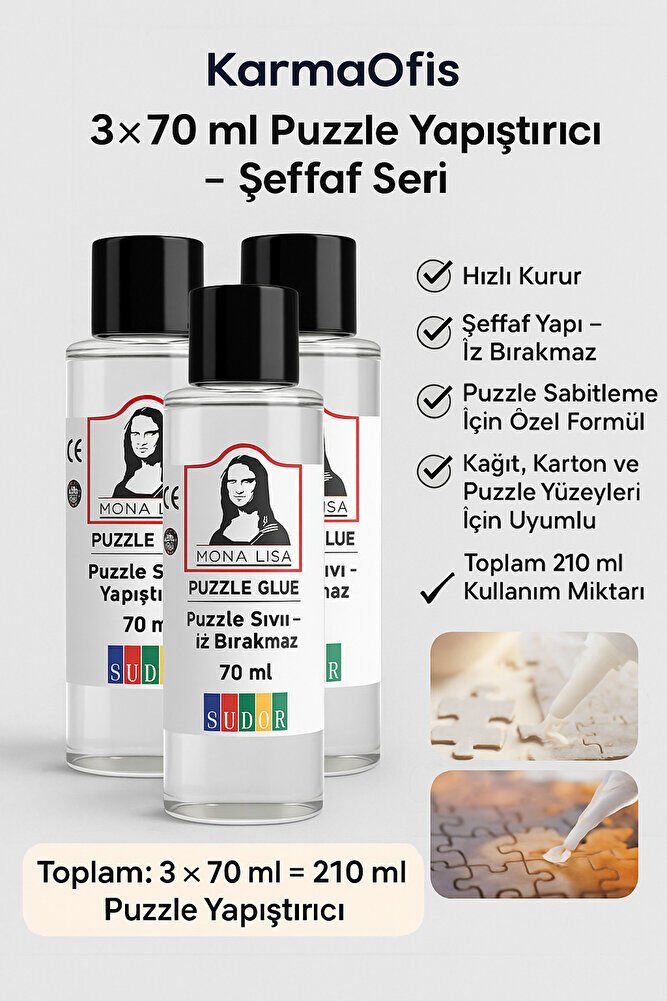 Puzzle Yapıştırıcı 3×70 ml – Şeffaf Sıvı Yapıştırıcı | Puzzle Sabitleme & Çerçeveleme İçin