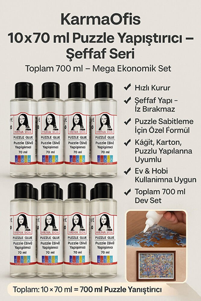 Puzzle Yapıştırıcı 10×70 ml Mega Set – Şeffaf Kuruyan Sıvı Yapıştırıcı