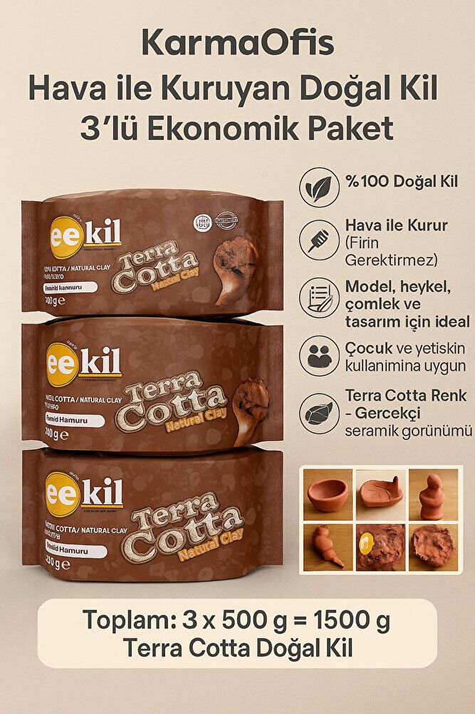 Terra Cotta Doğal Kil Hamuru 3x500g–Hava ile Kuruyan Seramik Hamur | El Sanatları, Dekor, Modelleme